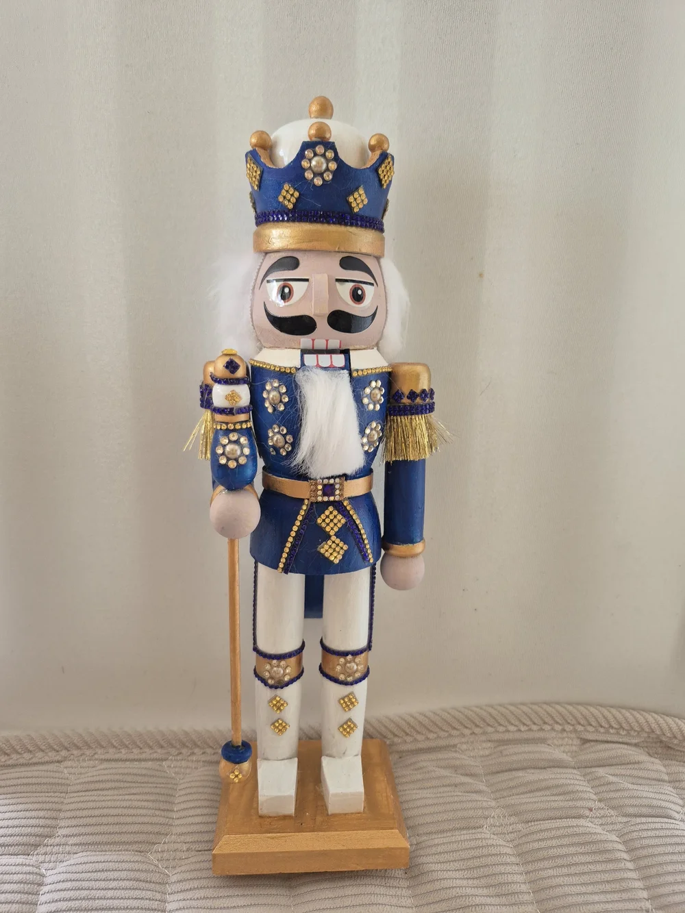 Blue and Gold Nutcracker King Holiday Figurine